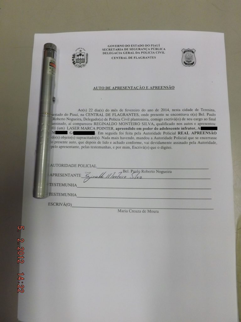 Menor é apreendido quando focava laser em aeronave do GTAP/PI.