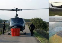 Helicóptero da Polícia Civil ajuda a combater incêndio em área de proteção ambiental