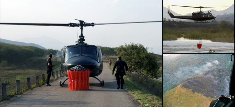 Helicóptero da Polícia Civil ajuda a combater incêndio em área de proteção ambiental
