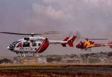 O novo EC-145 da Secretaria de Saúde e do Corpo de Bombeiros de Minas O Helibras EC-145 PR-UEA no aeroporto da Pampulha, Belo Horizonte, MG (Imagens: Roberto Caiafa)