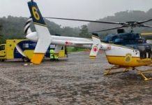 Helicóptero da PRF socorre vítimas em acidente na BR-116, no Paraná