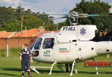 Helicóptero do SAMU pousa em Palotina para transferir mulher agredida com barra de ferro