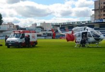Helicóptero do SAMU é usado para transferir vítima de ferimentos graves para a capital