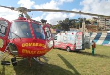 Helicóptero dos Bombeiros transfere criança ferida em acidente