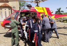 Helicóptero do Corpo de Bombeiros transporta paciente em estado grave de Leopoldina para BH