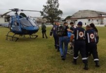 PM baleado em Maricá é transferido de helicóptero para o Hospital Central da Polícia Militar/RJ