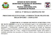 Acadepol publica resultado da 1ª fase de processo seletivo para piloto de helicóptero do Ciopaer/MT