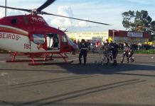 Helicóptero Bombeiro 01 resgata motociclista ferido na GO-040