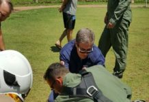 Vítima do tombamento de ônibus em MT é socorrida pelo helicóptero do Ciopaer