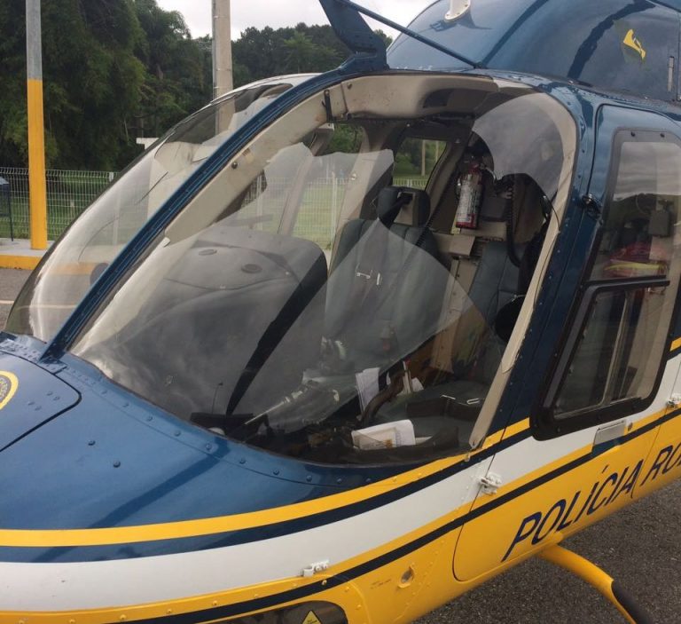 Helicóptero da PRF faz pouso de emergência após bater em urubu