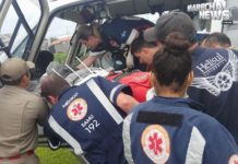 Vítima de queda de telhado é transferido para Toledo com Helicóptero do SAMU