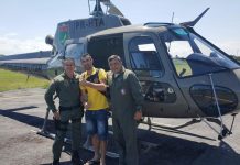 Vítima resgatada pelo Águia 01 da PM de Santa Catarina visita seus socorristas