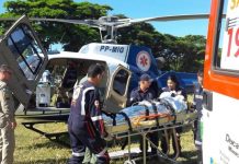 Helicóptero do Samu resgata vítima de acidente com pá carregadeira