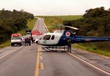 Helicóptero do Samu de Maringá resgata vítima de acidente na BR-487