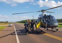 Helicóptero da Policia Militar faz resgate de vítima de acidente na BR 262