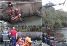 Helicóptero do SAERFron realiza salvamento de vítima de queda em cachoeira