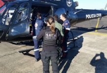 Bebê com má formação é transportado por helicóptero do SAER, base Criciúma
