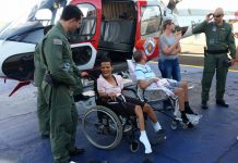 Pacientes do Hospital Neurológico Ritinha Prates de Araçatuba visitam Base do helicóptero Águia da PM