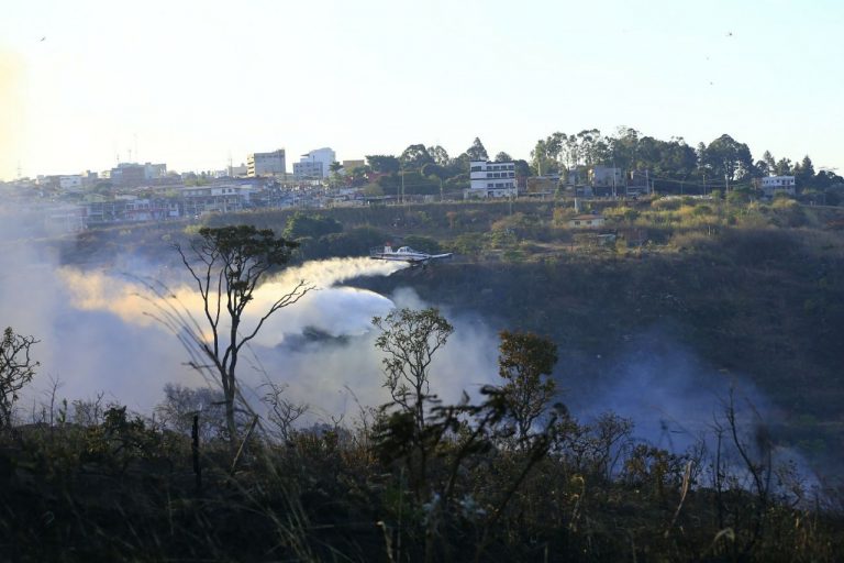 Bombeiros combatem incêndio florestal próximo a Sobradinho