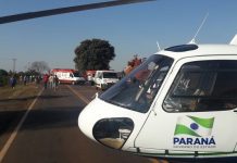 Helicóptero do SAMU resgata vítima de acidente de trânsito na PR-492