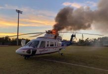 Helicóptero aeromédico do Condado de Monroe é enviado para transporte de vítima e motores pegam fogo
