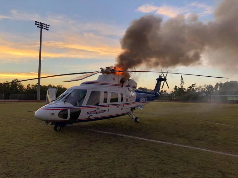 Helicóptero aeromédico do Condado de Monroe é enviado para transporte de vítima e motores pegam fogo