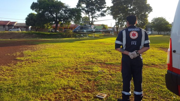 Helicóptero do Consamu Paraná resgatou vítima em estado grave após choque elétrico