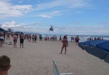 Mulher vítima de afogamento é socorrida pelo Helicóptero Águia 01 em Itapoá