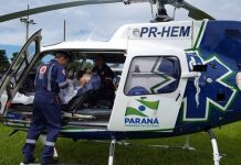 Equipe aeromédica do SAMU transporta idosa vítima de infarto de Quatro Pontes para Cascavel, PR