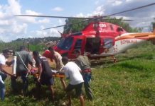 Helicóptero do Corpo de Bombeiros de Goiás socorre rapaz que se afogou em lago