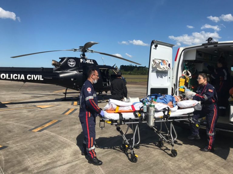 SAER da Polícia Civil e SAMU realizam transporte aeromédico de vítima de AVC para hospital de Curitibanos, SC