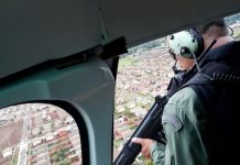 Helicóptero do Grupamento Aéreo reforça policiamento preventivo na cidade de Dourados, MS