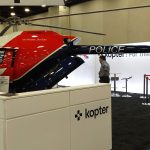 Estande do novo player do mercado de aeronaves, a empresa suiça Kopter (nova denominação da empresa Marenco)