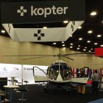 Estande do novo player do mercado de aeronaves, a empresa suiça Kopter (nova denominação da empresa Marenco)