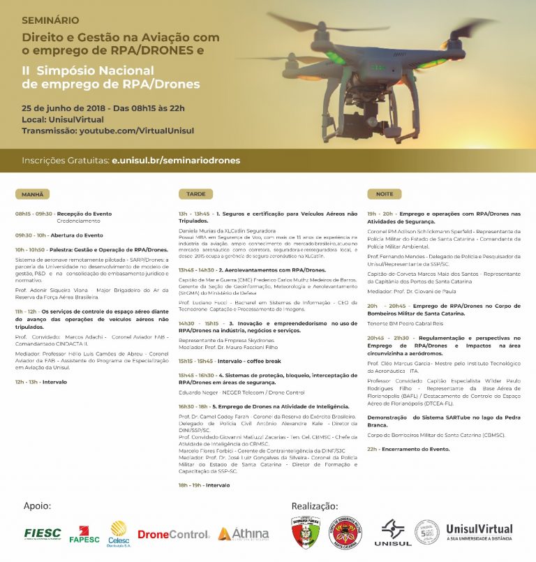 Seminário apresenta tecnologia e normas na gestão de drones e terá transmissão ao vivo