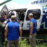 Equipe aeromédica do SAMU Maringá resgata motorista e passageiro de carreta acidentada na PR-317