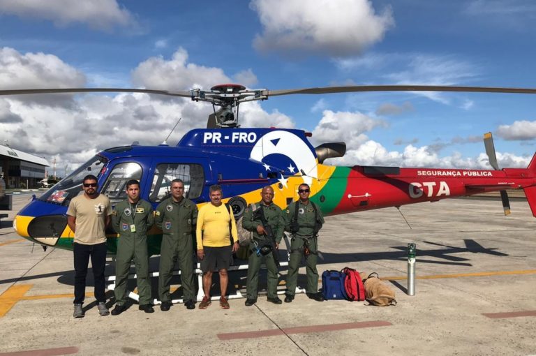 Equipe do helicóptero Falcão 01 do GTA de Sergipe localiza trilheiro perdido na região da serra da Miaba