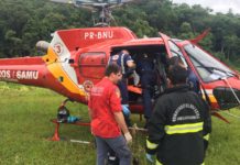 Motociclista gravemente ferido em acidente na BR-470 é socorrido por equipe aeromédica do Arcanjo 03