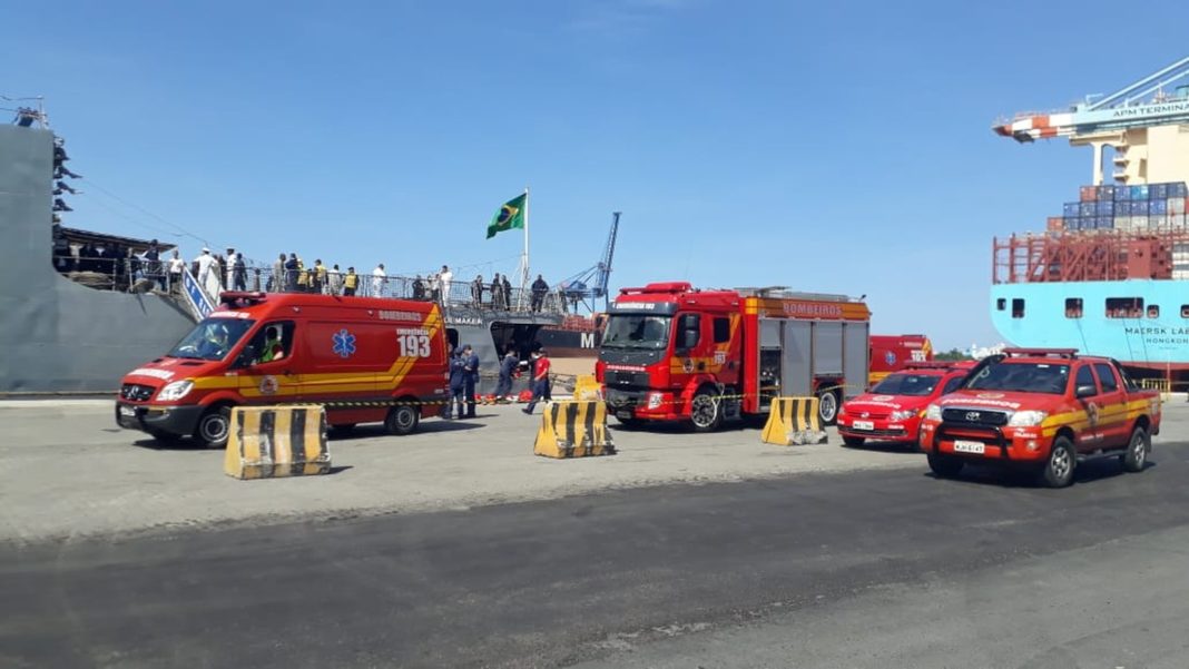 Princípio de incêndio em cozinha de navio no Porto de Itajaí na tarde desta quinta-feira (17) — Foto: Corpo de Bombeiros/Divulgação