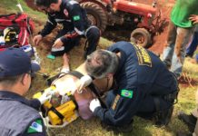 Equipe aeromédica do helicóptero Saúde 10 socorre motorista de trator acidentado em Marialva, norte do Paraná