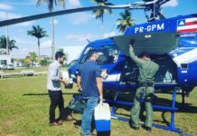 Helicóptero da Polícia Militar da Bahia realiza transporte de órgãos de Santo Antônio para Salvador