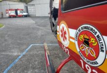Helicóptero Arcanjo 03 é acionado para resgate de vítima de acidente automobilístico em Blumenau, SC
