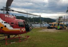 Helicóptero Arcanjo 01 socorre mãe e filha que sofreram queimaduras com água fervente em Florianópolis, SC