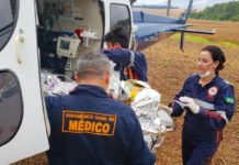 SAMU aeromédico de Maringá socorre vítima de acidente de trânsito na PR-486, em Alto Piquiri