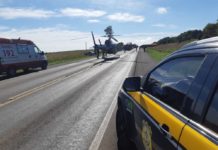 Equipe aeromédica do Saúde 02 socorre vítima de acidente de trânsito na BR-277, oeste do Paraná