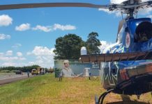 Helicóptero do SAMU Aeromédico resgata homem que sofreu traumatismo craniano ao cair de moto na BR-376, PR