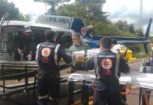 Equipe aeromédica do helicóptero Saúde 10 socorre homem vítima de acidente de trânsito na PR-323