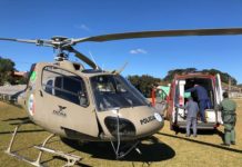 Águia 4 da PM e SAMU transportam paciente de 65 anos de Anita Garibaldi para Lages, SC