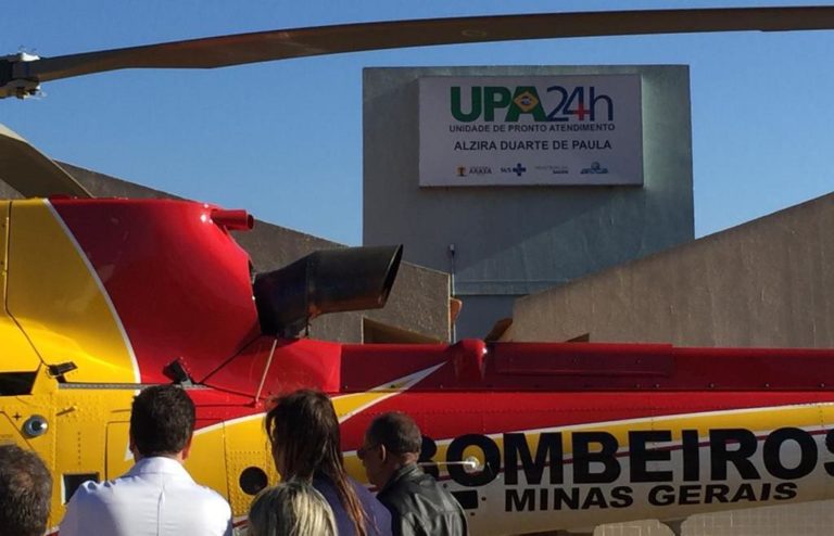 Dois pacientes são transferidos de helicóptero da UPA de Araxá para Uberaba, MG