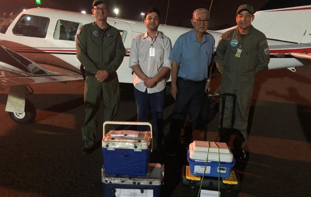 Equipe composta pelo Tenente Coronel PM Nilton e Major PM Coletes, médico Waldemar e Enfermeiro Rodrigo, da Santa Casa de Campo Grande. Foto: Divulgação.